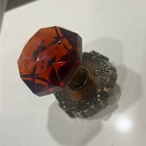 Red, crystal dummy door knob on antique bronze hardware